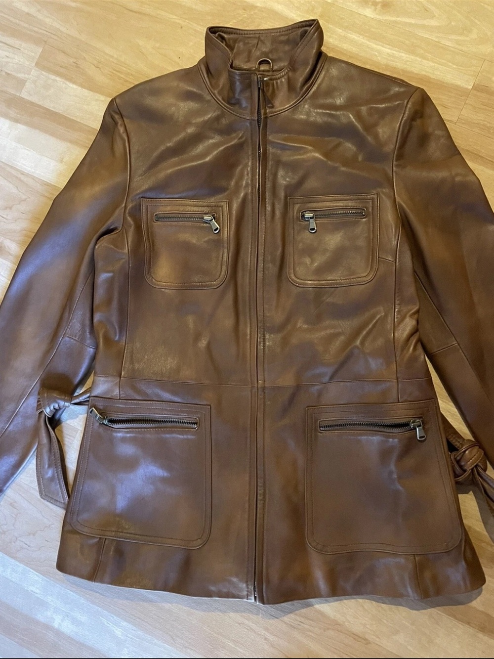 Nine West Chestnut Brown Leather Zip-Front Jacket
